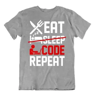 Eat Code Repeat Tshirt Programmer T-Shirt No Spleep Coding Tee Shirt - Picture 1 of 8
