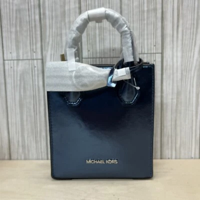 MICHAEL KORS MERCER XS MINI NS SHOPPER TIRACOLO TELEFONE MK BOLSA AZUL-PETRÓLEO METÁLICO - Imagem 1 de 4