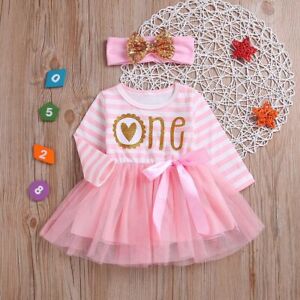 Baby Girls' 1st Birthday Tutu Dress One Romper Top Lace Skirt Clothes Outfit