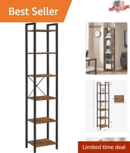 Space-Saving 6-Tier Tall Bookshelf - Industrial Style - 110 lb Weight Capacity - Picture 1 of 11