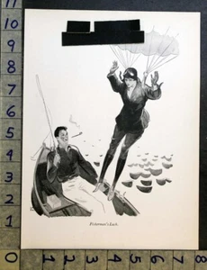 1929 FRAU FALLSCHIRM SPORT FISCHER GLÜCK COMIC GARRETT PREIS KUNSTDRUCK FC4977 - Bild 1 von 1