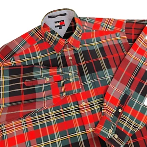 VTG Tommy Hilfiger Red, Blue & Green Plaid LS Casual Dress Shirt Men's Size L - Picture 1 of 6