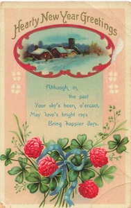 Postcard Vintage Hearty New Year Greetings Snow Scene - Bild 1 von 2