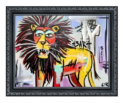 CORBELLIC EXPRESSIONISM 12X16 LION DEN ABSTRACT CARTOON ORIGINAL PAINTING ART - Image 1 of 4