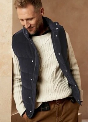 Men's Banana Republic Corduroy Puffer Vest, Navy, Medium Zip & Snaps NWT. B2 - Image 1 of 4