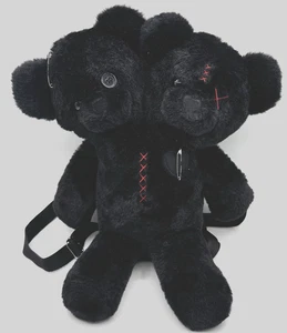 Hot Topic Exclusive Double Headed Black Bear Plush Backpack Unique Gothic - Picture 1 of 11