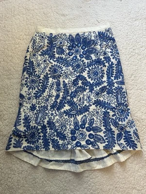 Женская юбка Moulinette Soeurs Anthropologie с вышивкой блестками синяя/белая размер 6 - Изображение 1 из 4