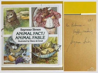 Signed Seymour Simon Animal Fact Animal Fable HC Book Diane de Groat - Image 1 of 4