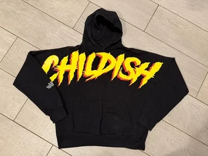 Childish Hoodie Flames Mens XS Black Oversized TGF Yellow Red Spellout Logo - Picture 1 of 3