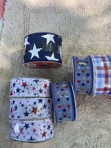 Patriotic American Flag Wired Ribbon, 2-1/2-inch, 10-yard, Natural 8 Rolls NEW! - Picture 1 of 8