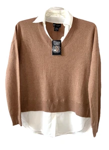 BLOOMINGDALES Neu mit Etikett Größe L 100% Kaschmir Twofer Pullover Tunika braun LÄUFT GROSS F40 - Bild 1 von 7