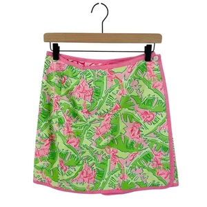 Falda envolvente reversible Lilly Pulitzer estampado de algodón vibrante rosa verde mini talla 2 - Imagen 1 de 11
