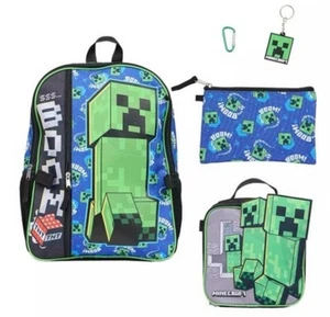 Mochila Minecraft Creeper 5 piezas, bolsa de almuerzo, estuche para lápices, llavero y mosquetón - Imagen 1 de 6