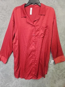 Brand New Auden Red Silk-Like Sleepwear Button up Shirt Gown Size Large - Picture 1 of 3