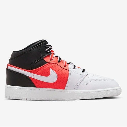 Scarpe sneakers Nike Air Jordan 1 Mid GS bianche nere infrarossi grandi bambini taglia US 4 5Y