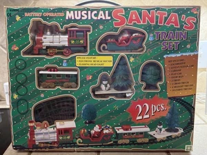 Set Trenino di Babbo Natale Musicale Vintage Natale Faro Lampeggiante a Batteria - Foto 1 di 8