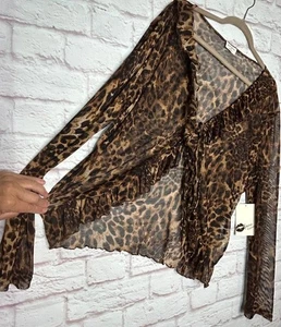 1X/2X/3X New Black Brown Leopard Print Stretchy Shrug Cardigan Sweater Ruffles - Picture 1 of 16