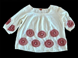 Camicetta contadina Chan Luu panna cotone perline rosso ritaglio rosette donna taglia M - Foto 1 di 13