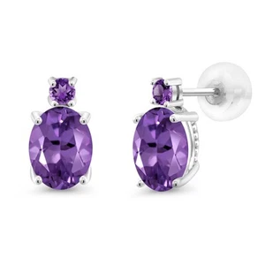 2.12 Ct Oval Purple Amethyst 14K White Gold Earrings - Picture 1 of 5