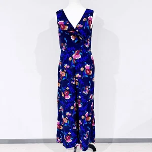 Mono Revival Azul Marino Floral Pierna Ancha Talla 8 Sin Mangas Cuello en V Bolsillos Nuevo con Etiquetas - Imagen 1 de 18