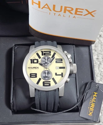 New Men's Haurex Turbina II 48mm Tan Chronograph Silicone Watch 10ATM 6A506UTM - Image 1 of 4