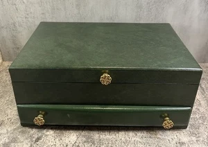 Vintage Buxton Jewelry Box Green Faux Leather Tiered MCM Made USA 12”x7.75”x5” - Picture 1 of 24