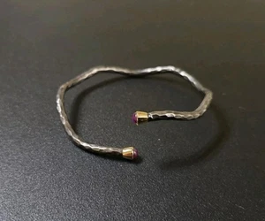 Pulsera brutalista vintage de plata de ley y oro amarillo de 14k - Imagen 1 de 9