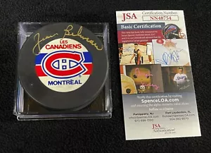 Jean Beliveau Signed Montreal Canadiens Trench Official Game Puck JSA COA - Picture 1 of 2
