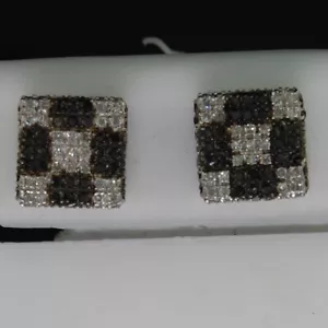 1.20Ct Created Diamond & Spinel 14K White Gold Fn Square Checkered Stud Earrings - Picture 1 of 9