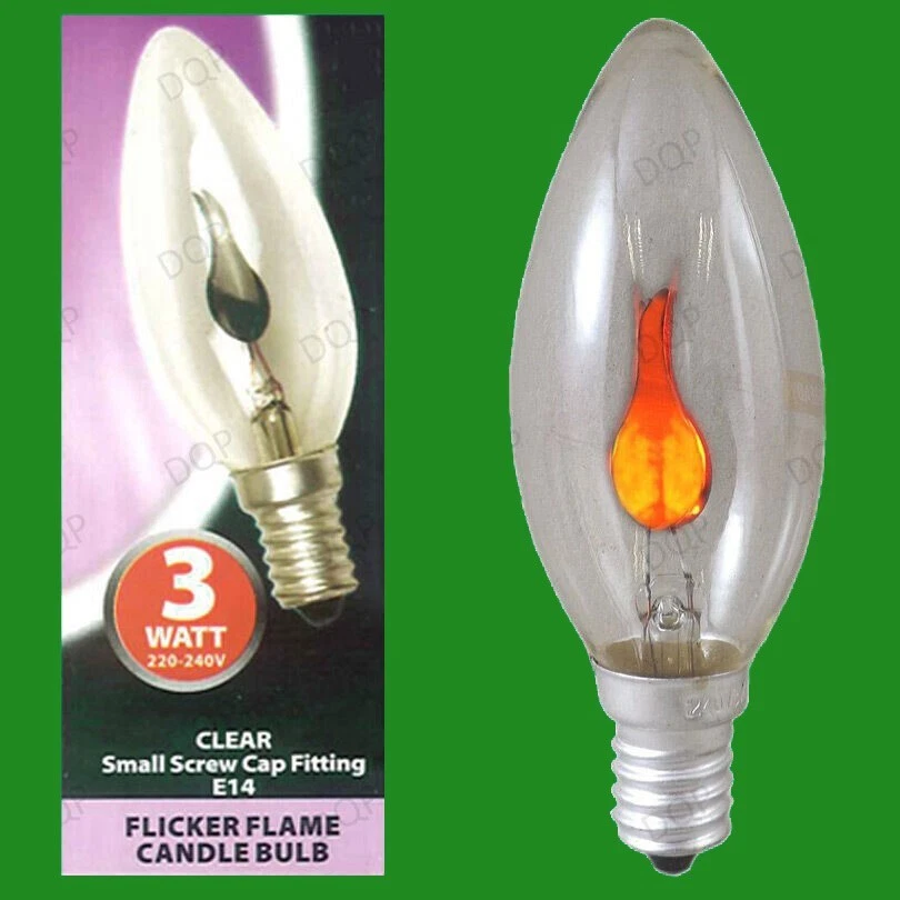 2x 3W Klar Flicker Flamme Kerzen Licht Lampen Ses E14 Klein Schraube Dekorativ - Bild 1 von 1