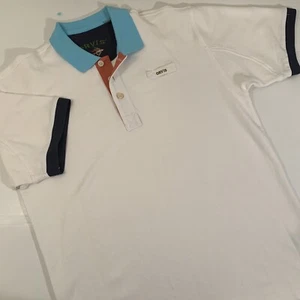 Polo Orvis uomo maglia media Y2K camicia pesca ricamata bianca accenti colorati - Foto 1 di 12