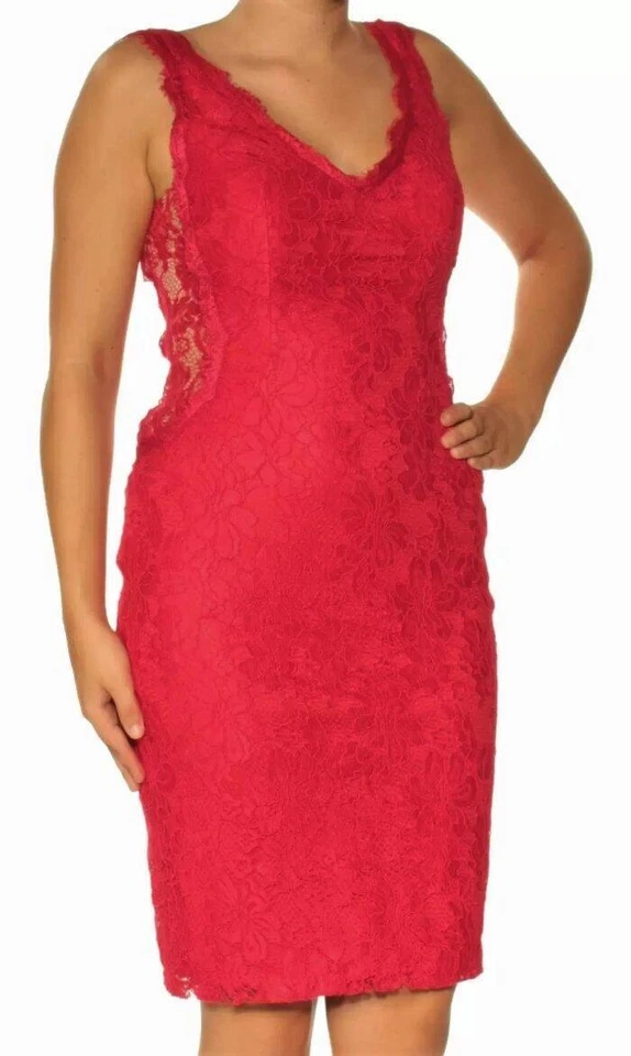 Xscape Womens Red Lace Knee Length Cocktail Party Dress 8 BHFO 6532