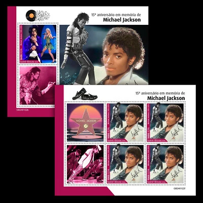 Estampillas conmemorativas de Michael Jackson 15 MNH 2024 Guinea-Bissau M/S + S/S Foto 1 de 3