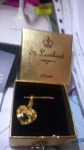Echtschmuck - St. Leonhard Glas-Herz 23 Karat Blattgold u. vergoldete Kette - Bild 1 von 5