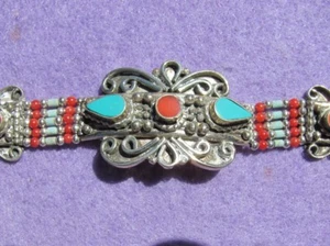  SOUTHWESTERN style SILVER plated /Turquoise/Red Coral  BRACELET - Picture 1 of 4