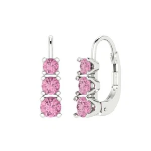 Pink Zirconia Stud Earrings for Women, Lever Back (1.06 cttw, 4mm, Round-Cut) - Picture 1 of 20