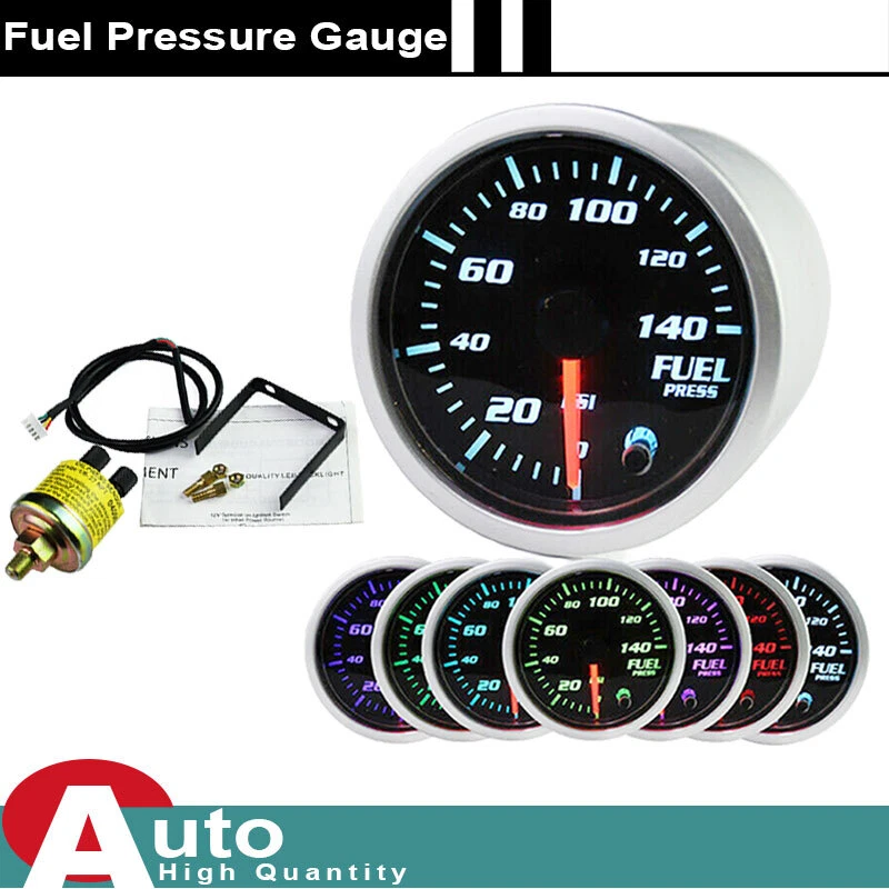 Manómetro de presión de combustible electrónico universal de 2"" 52 mm 140 PSI con sensor LED de 7 colores Foto 1 de 4