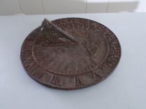 Vintage / Retro Sundial Cast Iron Base w/ Bronze Bird Gnomon "GROW OLD WITH ME"