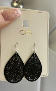 Ohrringe Hänger  Stecker Blätterform     silberfarben schwarz neu - Bild 1 von 2