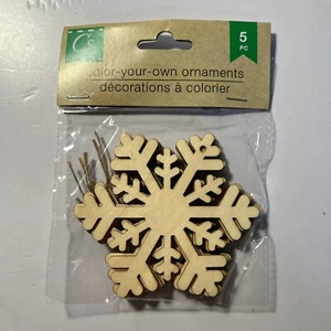 NEW Crafters Square Color Your Own Ornament Craft~ Snowflake ~ Wood 5 pcs ~ 4” - Picture 1 of 2