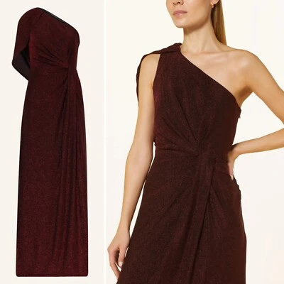 Adrianna Papell draped metallic knit gown dress dark ruby one shoulder holiday  - Image 1 of 4