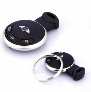 1X Durable Silver Aluminum Ring Trim Up Mini Cooper Smart Key Entry Fob Keychain
