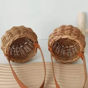 Woven Plant Storage Basket Wicker Hanging Basket Planter With Leather Handle - Picture 1 of 9