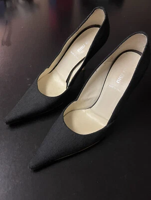 Mui Mui Women’s Black Linen Heels Slip In  Italy EU37.5 - Image 1 of 4