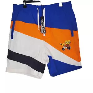 Hustle Gang Arena Mens Blue Orange White Draw String Shorts Bear SZ 2X Pockets - Picture 1 of 14