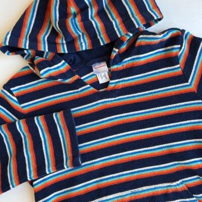 Hanna Andersson Blue Striped Terry Hoodie Beach Swim Cover Up Kids Medium - Image 1 of 4