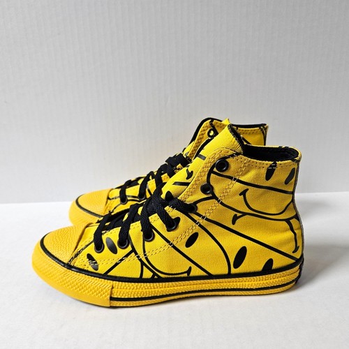 Scarpe Converse X Chinatown Market giovanili taglia 3 gialle smiley sneakers alte