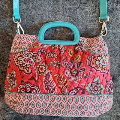 Vera Bradley Charleston Tote Crossbody Hand Bag CALL ME CORAL TURQUOISE Trim - Image 1 of 4