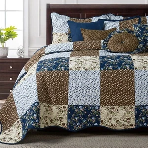 Juego de colcha 8 piezas con estampado floral de retazos a cuadros - Ropa de cama boho para reina/rey - Imagen 1 de 38