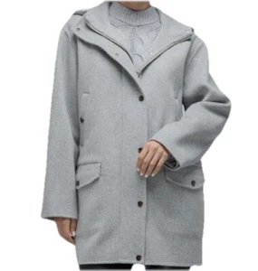 $895 NWT Theory Parka in Double-Face Wool-Cashmere Palomino Hooded Grey Size L - Picture 1 of 6